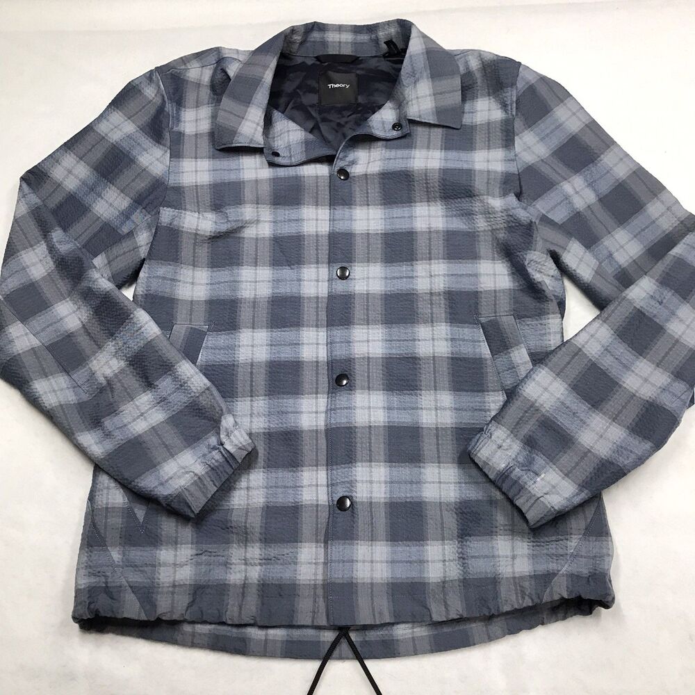 THEORY Performance Light Jacket Men M Blue Check Waterproof Nylon Blend Golf